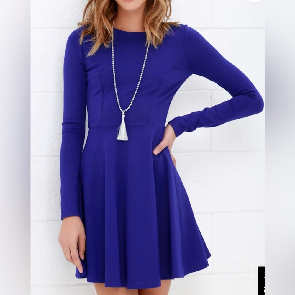 Lulus NWT Forever Chic royal blue long sleeve dress, small